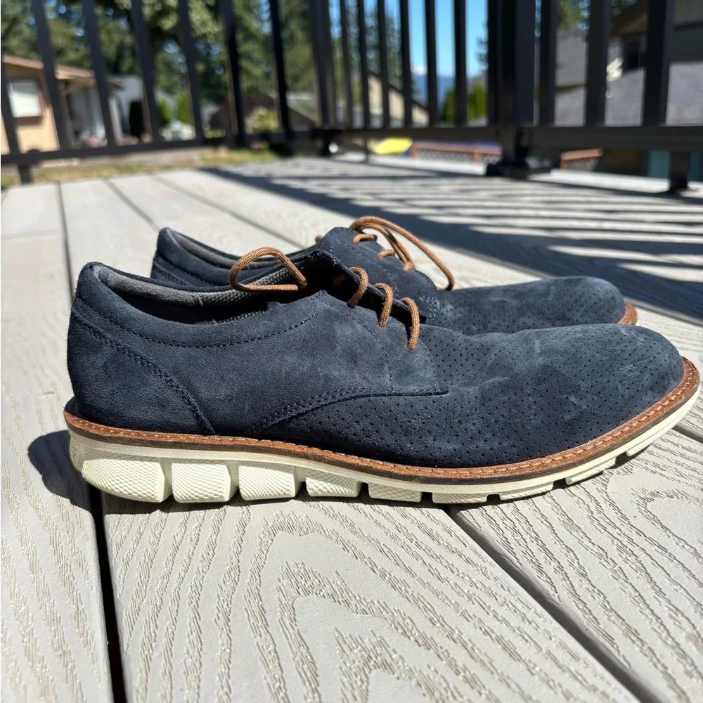 Ecco Men's Jeremy Perforated Tie Derby Oxford Navy Blue Sneakers US Size 7 - 7.5